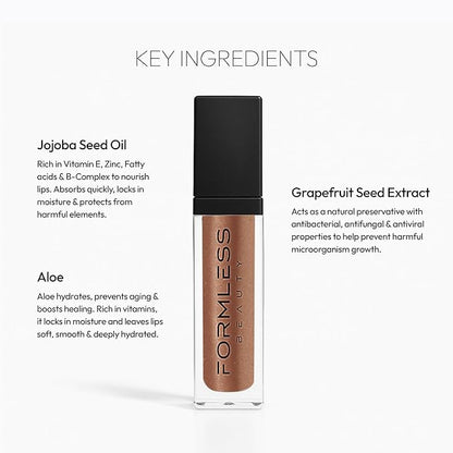 Euphoria Lip Gloss | Chestnut-Brown Shine | Vegan Hydrating Formula | Non-Sticky Aloe & Jojoba Infused | Paraben & Cruelty Free | Natural Lip Enhancer