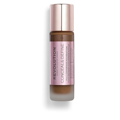 Makeup Revolution Conceal and Define Foundation, Full Coverage & Matte Finish, F15 for Dark Skin Tones, Vegan & Cruelty-Free, 0.7 Fl Oz