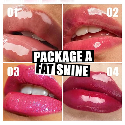 4 Colors Lip Oil Lip Glaze Set, Tinted Gloss Lip Gloss Oil, Plumping Moisturizing and Nourishing Lips, Long Lasting Fresh and Smooth Lip Care Set - A#