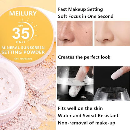 Sunscreen Setting Powder SPF 35, Translucent Face Loose Powder for Face & Scalp, Oil Control Mineral Powder Natural Matte Finish Sheer Coverage Lasting Lightweight Breathable (03 White)