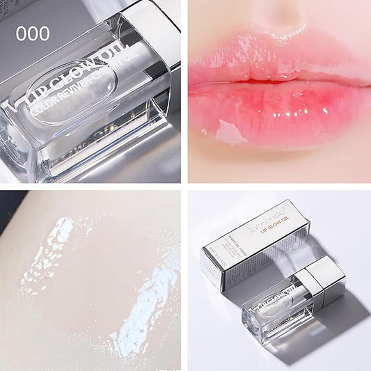 Hydrating Lip Glow Oil, Moisturizing Lip Gloss, Plumping Lip Oil, Non-Sticky Long Lasting Lip Oil Gloss, Transparent Lip Oil Tinted, Reduce lip lines (Transparent(#000))