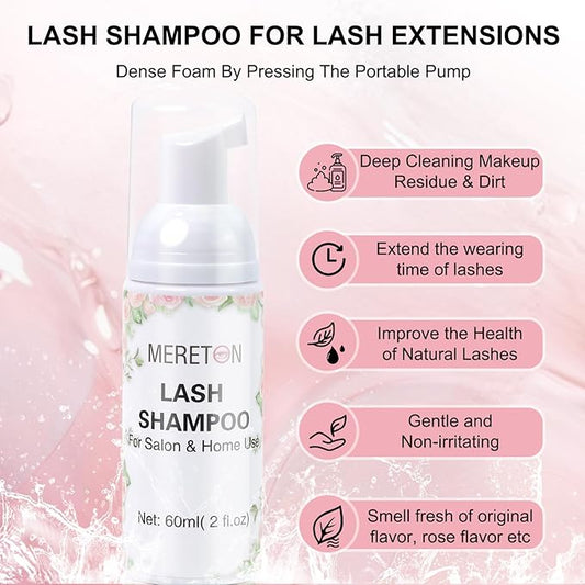 Lash Shampoo Kit 60 ml Lash Shampoo for Lash Extensions Lash Extension Cleanser 6 in 1 Eye Lash Cleansing Foam for Lash Clusters with Lash Wash, Lash Fan, Makeup Pad, Rinse Bottle, Lash Brush