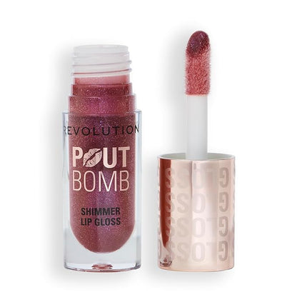 Revolution, Pout Bomb Shimmer Gloss, High-Shine Lip Gloss & Shimmer for Glossy Lips with Hyaluronic Acid & Sweet Vanilla Scent, Berry Lustre, 0.15 Oz