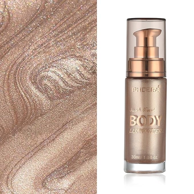 Shimmer Oil, Waterproof Long Lasting Moisturizing Bronze Luminizer Glow for Face & Body, Liquid Illuminator Highlighter 1oz/Jars, Makeup Brush Included (Rose Gold #01)