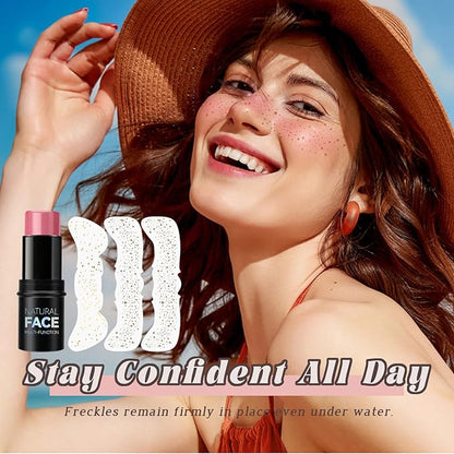 Cream Blush Stick Freckle Tattoo Sunkissed Makeup Set, Waterproof Buildable Lightweight Solid Blush for Cheeks Lip Eyes Matte Finish, 3 PCS Natural Temporary Fake Freckle Patches Stickers