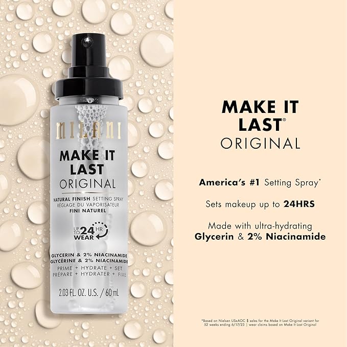 Milani Make It Last Original - Natural Finish Setting Spray 3-in-1 Setting Spray and Primer- Prime + Correct + Set & Milani Bright Side Primer for Makeup