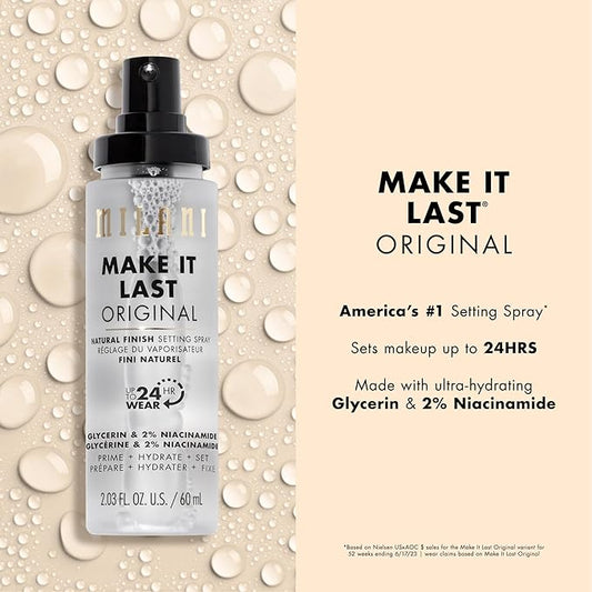 Milani Make It Last Original - Natural Finish Setting Spray 3-in-1 Setting Spray and Primer- Prime + Correct + Set & Milani Bright Side Primer for Makeup