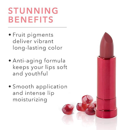 100% PURE Pomegranate Oil Anti-Aging Lipstick Long Lasting, Vibrant Makeup - Moisturizing Cocoa Butter Satin Finish - Vegan Fruit Pigmented Clover Color (Deep Neutral Pink Nude) - 0.15 oz