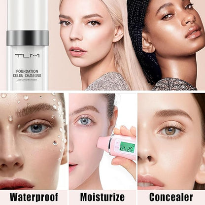 TLM Color Changing Foundation - Liquid Flawless Full Coverage Natural Face Primer Base, Hydrating Waterproof Long Lasting Foundation 30ml