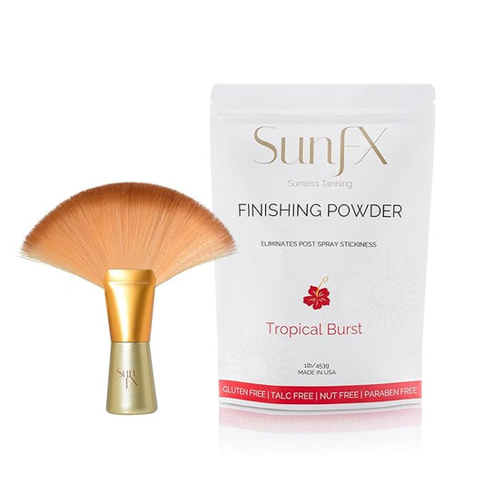SunFX Post Spray Finish Powder 1LB & Professional Salon Large Fan Brush Combo
