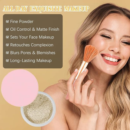 AlluraBeauty Blurring Powder,Blurring Setting Powder,Beauty Blurring Powder, Pink Setting Powder Makeup Waterproof,Pink Powder Loose Setting for All Skin Tones (White, A)