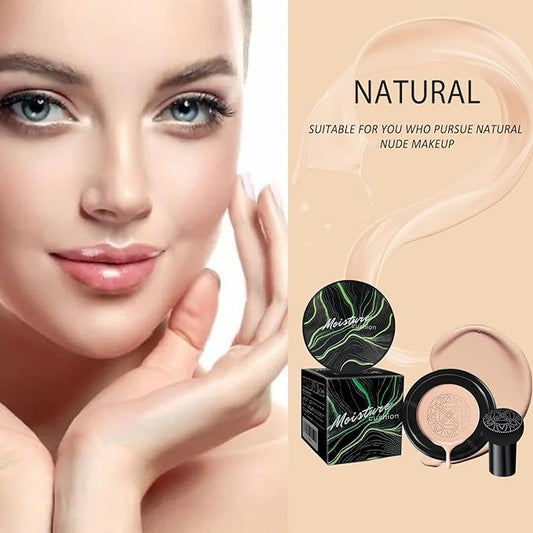 Mushroom Air Cushion CC Cream，Moisturizing Concealer Foundation, Waterproof, Long-lasting Color, Even Skin Tone, Suitable for All Skin Types（Natural）