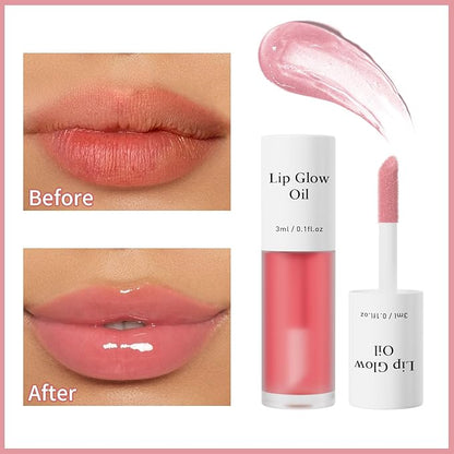 Hydrating Lip Glow Oil - Tinted Moisturizing Lip Gloss Plumping Non-Sticky Long-Lasting Shiny Fruit Flavor Lip Stain, 0.10 Fl Oz (Peony)