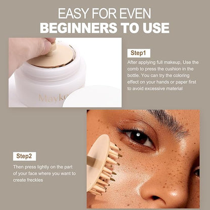 Freckles Stamp Air Cushion (Dark Brown) and Face Oil Blotting Powder Cushion, Waterproof Long Natural Freckle, High Moisturizing Matte Makeup For Oily Skin