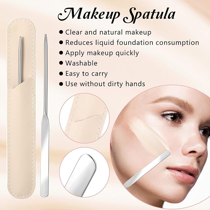 Makeup Spatula, Stainless Steel Depotting Spatula with Silicone Cosmetic Tools Make Up Accessories for Cosmetics Mixing Blending Foundation Small Area of Face