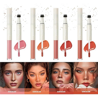 Double-Headed Freckle Blush Pen – 2-in-1 Faux Freckle Stamp & Soft Liquid Blush Duo, Waterproof Long-Lasting Freckles Tattoo Marker for Sunkissed Natural Look, Lightweight & Easy to Blend (01#)