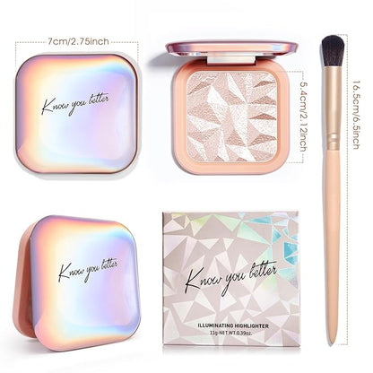 Highlighter Makeup Palette Shimmer Contour Palette Powder for Brighten Face Contour Gold Cheek Highlight Makeup, Long Lasting Highlighter Powder with Mirror for Illuminator Makeup (NUDE PINK)