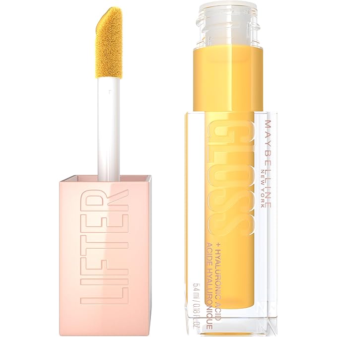 Maybelline Lifter Gloss, Hydrating Honey'd Lip Gloss with Hyaluronic Acid, High Shine for Plumper Looking Lips, Honey, 1 Count