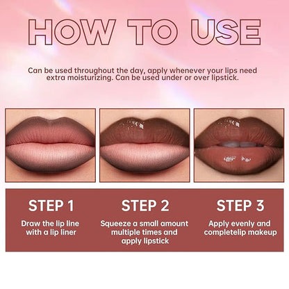 2 Colors Nourishing Lip Gloss Brown Lip Liner Combo, Hydration Plumping Lip Glow Oil Set for Women, Moisturizing Lightweight Long Lasting High Shine Lip Tint, Mini Liquid Lipstick Makeup Kit