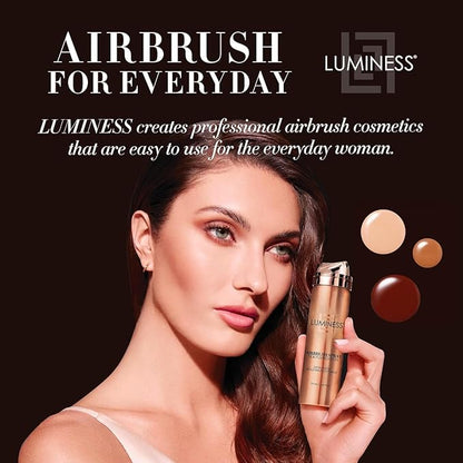 LUMINESS Airbrush Spray Silk Foundation Starter Kit - Rich - Foundation, Primer & Dual-Sided Angled Buffing Brush - Medium, Buildable Coverage, Anti-Aging Formula Hydrates & Moisturizes