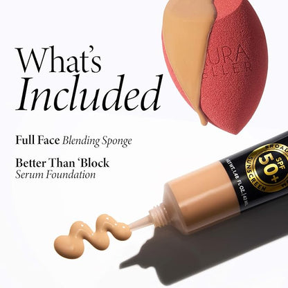 LAURA GELLER Better Than 'Block Skincare-Infused Serum Foundation with SPF 50 Broad Spectrum Protection, Golden Medium + Latex-Free Full Face Makeup Blending Sponge