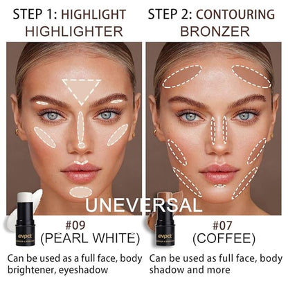 evpct 2Pcs Face Cream Contour Bronzer Sticks Makeup Highlighter Highlight Brown Coffee Pearl White Creme Cheek Contour Sticks contorno en crema Bronzing Foundation Face Contour Stick Kit,7+9 Uneversal
