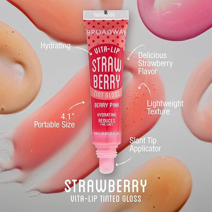 Ruby Kisses Broadway Vita-Lip Tinted Lip Gloss (6 Pack) Ultra-Hydrating, Nourishing, Soothing Formula with Vitamins, High-Shine Non-Sticky Lip Balm with Rosehip+Coconut Oil, Pink & Red Shades