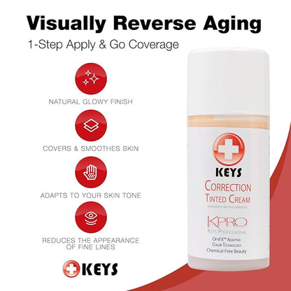 Keys Care KPRO Hydrating Tinted Correction Cream with OptiFX Adaptive Color Technology | Moisturize, Smooth, and Fill Fine Lines| 100% All-Natural & Hypoallergenic (3.4 oz)
