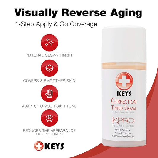 Keys Care KPRO Hydrating Tinted Correction Cream with OptiFX Adaptive Color Technology | Moisturize, Smooth, and Fill Fine Lines| 100% All-Natural & Hypoallergenic (3.4 oz)