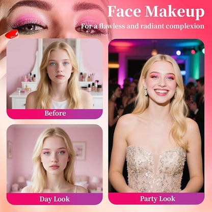 Personal Makeup Ruby-Inspired Palette Set 25 Color Multifunctional Eyeshadow, Blush Highlighter Kit with Shimmer, Pearlescent Finishes, Cruelty-Free Waterproof Includes Sponge Sticks & Mirror