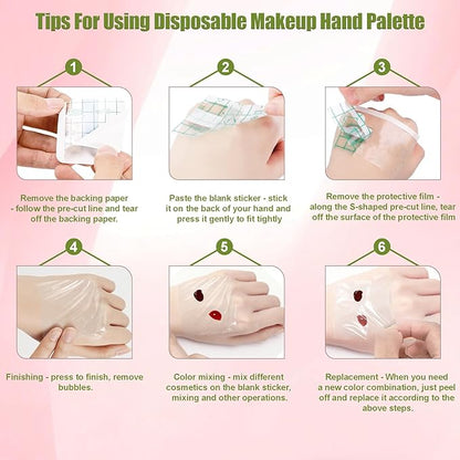 Makeup Mixing Palette Set, Makeup Hand Palette Single Use Makeup Mixing Tray Disposable Adhesive Cosmetic Makeup Palette Transparent Makeup Tape, Stainless Steel Foundation Mixing Palette with Spatula