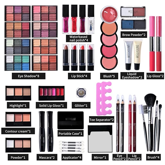 All-in-one Holiday Make up Gift Set | Makeup Kit for Women Full Kit Essential Starter Bundle Include Eyeshadow Palette Lipstick Blush Foundation Concealer Face Powder Mascara Lipgloss Brush