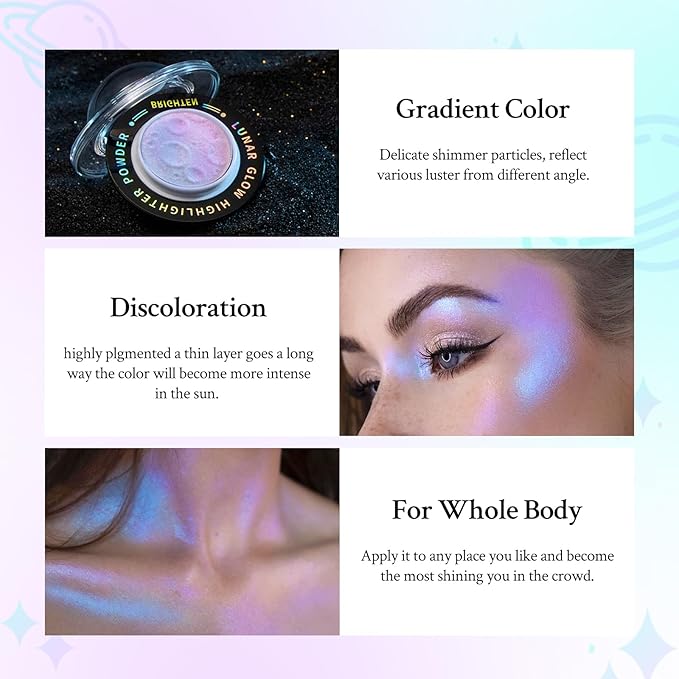 Chameleon Face Highlighter Palette, Multichrome Glitter Shimmer Highlighter Makeup, Holographic Sparkle Color Shifting Inner Corner Eye Highlighter Illuminator, Silky Creamy Mineral Eyeshadow2
