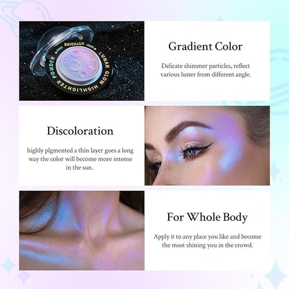 Chameleon Face Highlighter Palette, Multichrome Glitter Shimmer Highlighter Makeup, Holographic Sparkle Color Shifting Inner Corner Eye Highlighter Illuminator, Silky Creamy Mineral Eyeshadow2