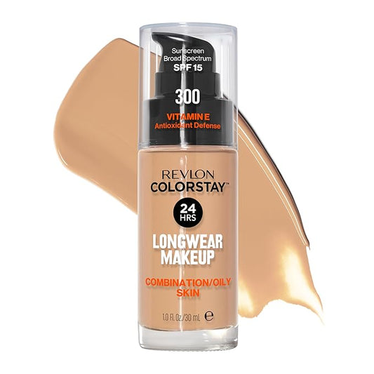 Revlon Liquid Foundation, ColorStay Face Makeup for Combination & Oily Skin, SPF 15, Medium-Full Coverage with Matte Finish, 300 Golden Beige, 1 Fl Oz