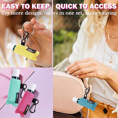 WKieason Lip Balm Sleeves Holder Keychain Bulk 10pcs Clip on Chapstick Key chain Holder Lip Gloss Keychain Holder Sleeve Tight-Knit Elastic Lipstick Key Chain Holder