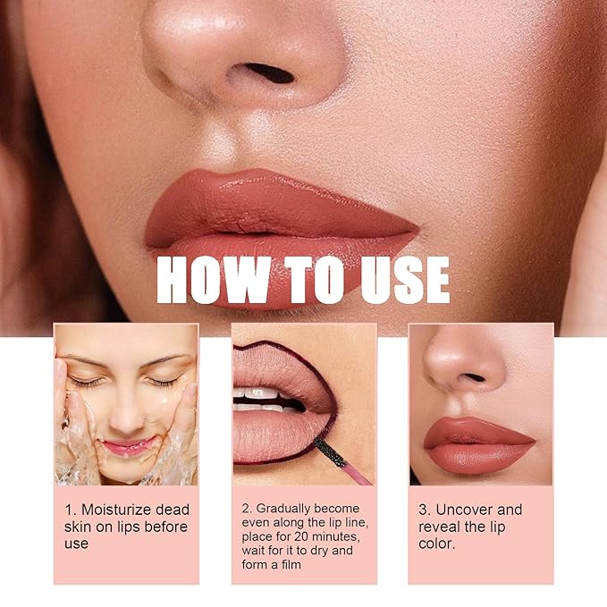 Lip Stain Peel Off, 3 Pcs Peel Off Lip Liner Stain Set Lip Tint Stain Peel Off Lip Stains for Women Peel Off, Waterproof Long-Lasting Lip Stain Peel off Tint Tattoo, Transfer-proof No Smudging