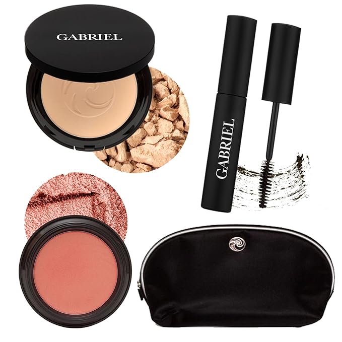 Gabriel About Face Kit | Dual Powder Foundation + Multipot + Gabriel Mascara + Cosmetics Bag ((Light Beige Set))