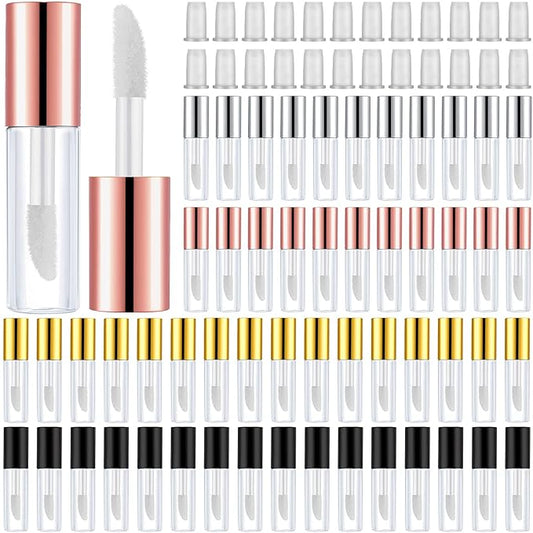 Patelai 100 Pieces 1.2 ml Clear Mini Lip Gloss Tube Refillable Empty Lip Balm Gloss Containers for Women Girls DIY Makeup, Gold, Rose Gold, Black, Silver