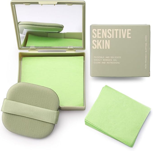 Erinde Oil Blotting Sheets for Face with Mirror and Puff, 200 Sheets Oil Blotting Paper for Oily Skin, Face Oil Absorbing Sheet, Natural Oil Control Film, Absorb Excess Oil, Makeup Friendly