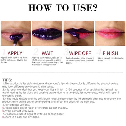 3 Colors Peel Off Lip Stain Detachable Lip Liner Set Long Lasting Lip Stain Peel Off Waterproof Non-sticky Matte Nude Lip Gloss Highly Pigmented Tattoo Lip Tint Stain Color (Multicolor, 3PCS)