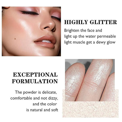 Professional Face Highlighter Palette，Pearl Shimmer Smooth Baked Powder, Lasting Sparkling Highlighter Makeup-Rose Gold