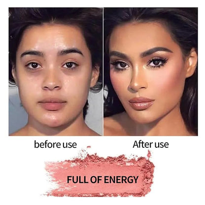Full Face Makeup Palette, 4 in 1 Small Nude Nake Makeup Palet with Highlight, Bronze, 3 Colors Eyeshdow, 2 Color Blush, Double Side Brush, Fine Silky Powder