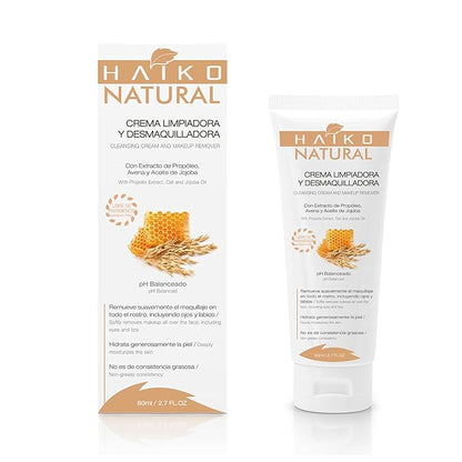Hydrating Cleansing Cream & Makeup Remover with Propolis (Purifying), Oat (Soothing), & Jojoba Oil (Moisturizing). Non-Greasy, pH Balanced, for All Skin Types - 2.7 fl oz / 80g