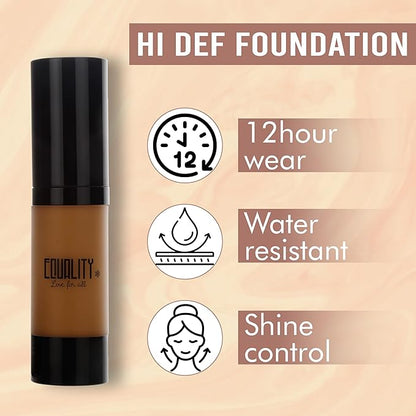 EQUALITY HI-DEF Foundation, Water resistant, Medium to Full coverage, Dewy finish non-matt, 12 hour wear Shine control, Cruelty Free, Paraben Free, 18ml/0.61 US Fl Oz - C9