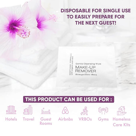 Fresh Aloe Makeup Remover Wipe for Hotel| Essential for Hotel, Airbnb, VRBO, Vacation Rental - Case of 500