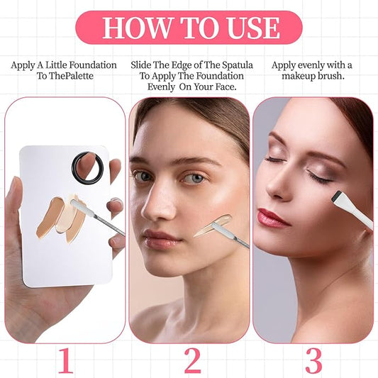 Ouligay 3 Pcs Make Up Spatula Tool Including Makeup Mixing Palette,Makeup Palette Tray,Foundation Spatula,Accessories Set for Women Girl Korean Make up Tool