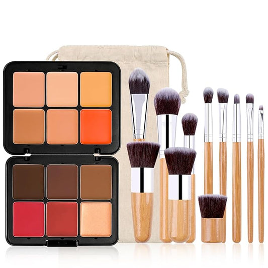 12 Color Contour Palette, Bronzer, Blush, Highlighter Face Palette with Makeup Brushes, Matte and Glow, Makeup Palette Contour Kit for Conceal Dark Circles Correct Discolorations