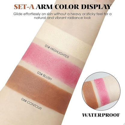 3Pcs Cream Contour Kit - Cream Blush, Highlighter, Contour Bronzer for Cheeks, Waterproof Long Lasting Blendable, Contour Stick Trio for Face Makeup (#01, 03, 04)