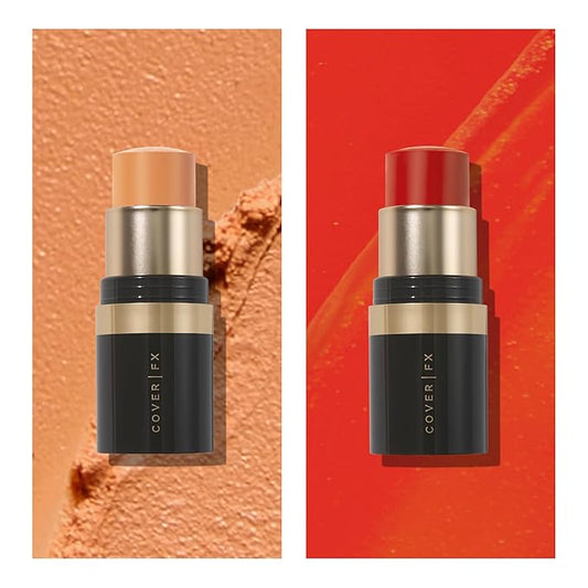 COVER FX Correct Stick Color Correcting Duo, Flame + Bourbon - Blue Tone Correcting Red Concealer - Brightening Darkness Neutralizer